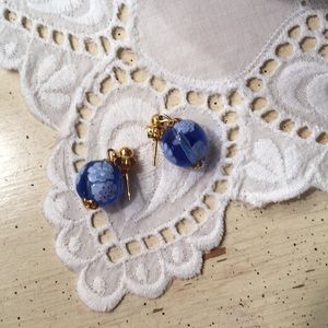 Vintage Blue and White Glass Drop Earrings